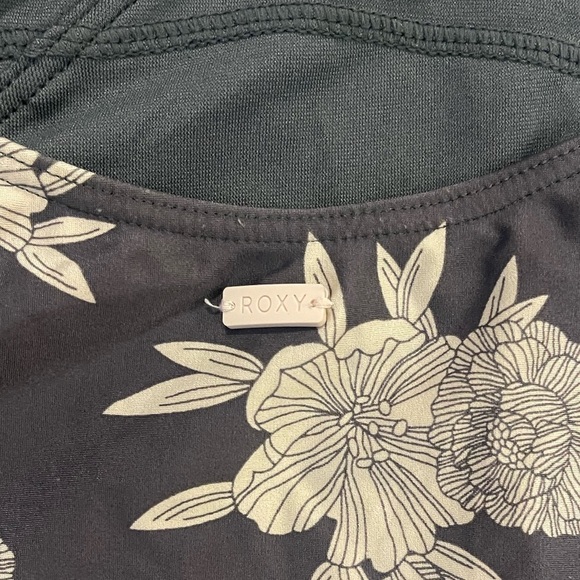 Roxy romantic senses one piece floral cream and gray bathing suit swim side tie - Picture 7 of 8